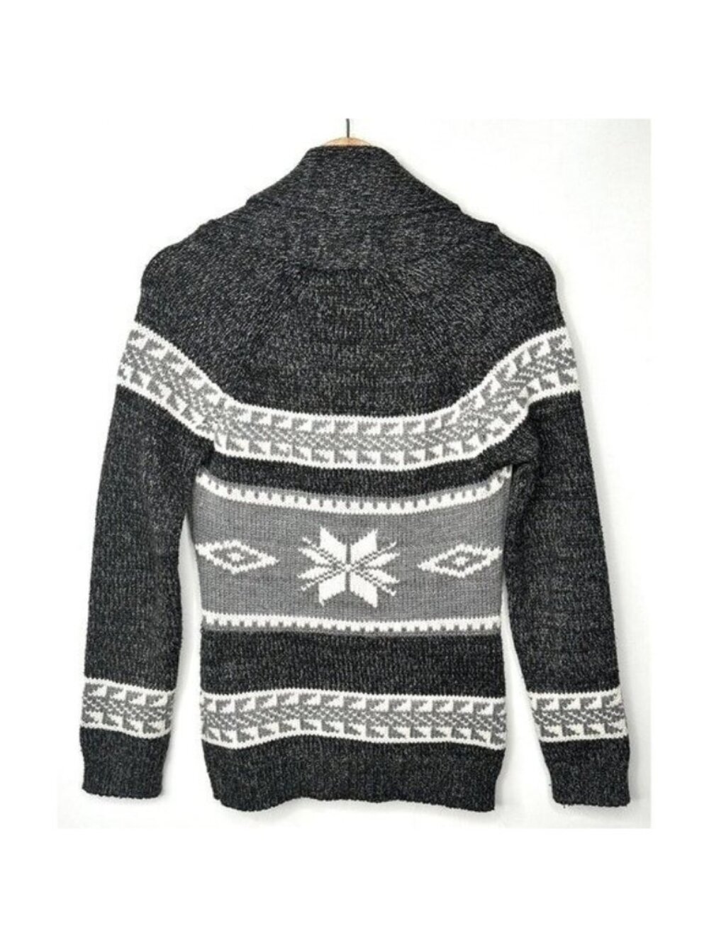 Blue Notes Shawl Collar Cardigan Womens S Gray Fair Isle Snowflake Cozy Knit - Picture 2 of 13